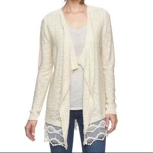 AB Studio Oatmeal Open Front Cardigan with Lace